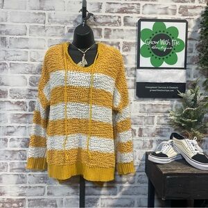 Miracle Mustard and White V-Neck Sweater